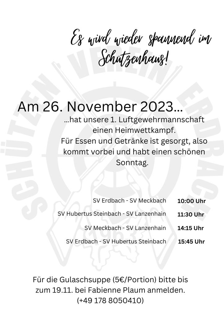 Read more about the article Hessenliga Heimwettkampf am 26.11.2023 im Erdbacher Schützenhaus