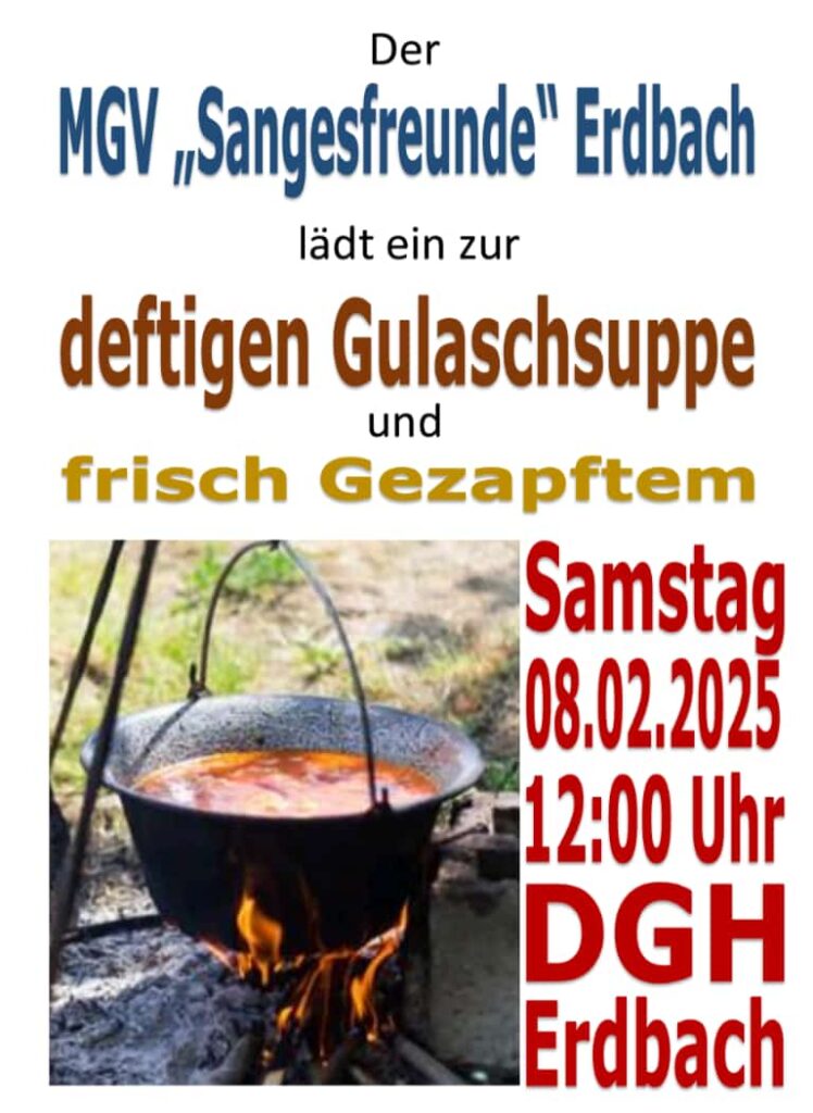 Mehr über den Artikel erfahren Gulaschsuppen-Essen am 08.02.2025 ab 12 Uhr im DGH