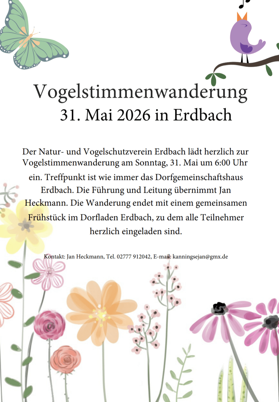 Du betrachtest gerade Vogelstimmenwanderung am 31.05. um 06:00 Uhr