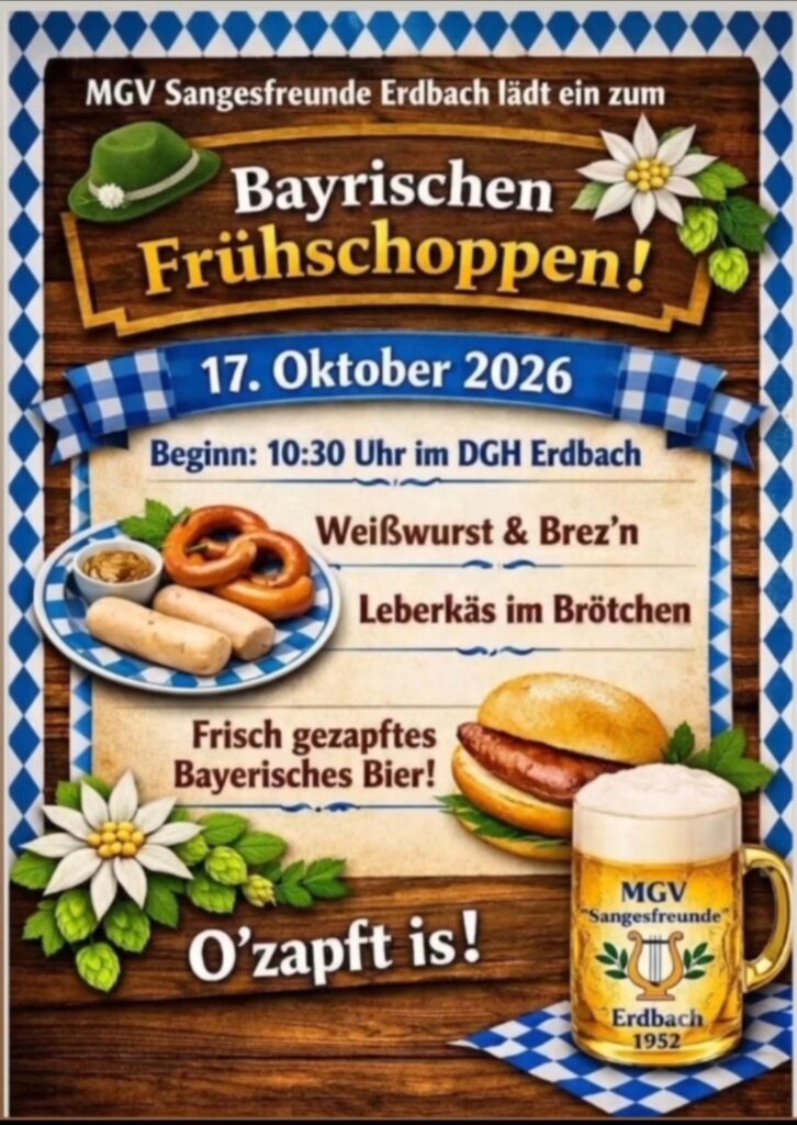 Mehr über den Artikel erfahren Bayrischer Frühshoppen am 17.10. ab 10:30 Uhr im DGH